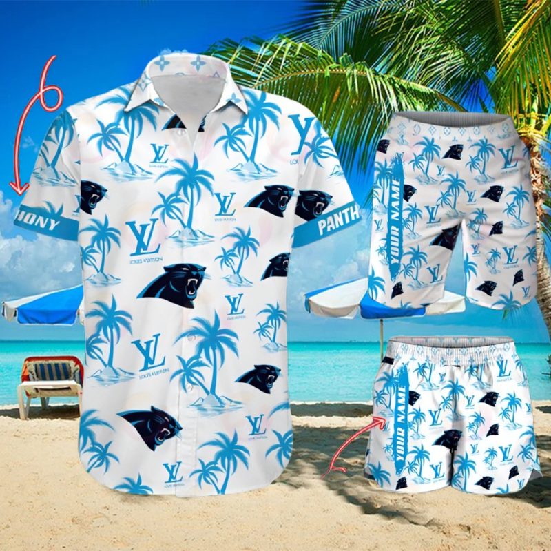NFL Carolina Panthers Louis Vuitton Logo Pattern Hawaiian Shirt & Shorts