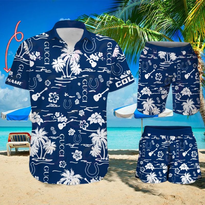 NFL Indianapolis Colts Gucci Logo Pattern Hawaiian Shirt & Shorts