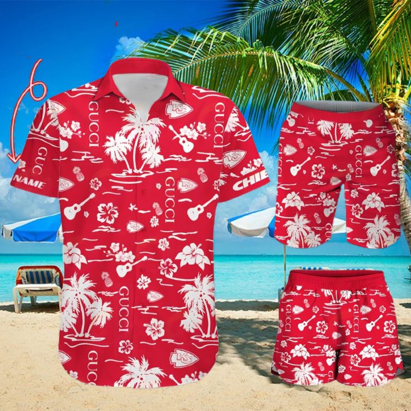 NFL Kansas City Chiefs Gucci Logo Pattern Hawaiian Shirt & Shorts