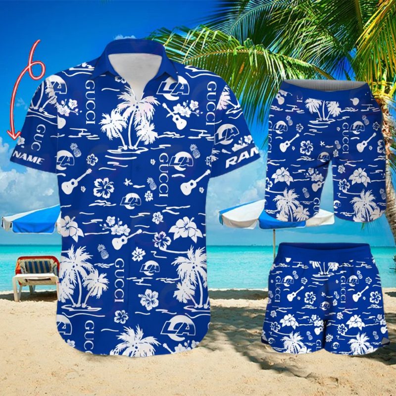 NFL Los Angeles Rams Gucci Logo Pattern Hawaiian Shirt & Shorts