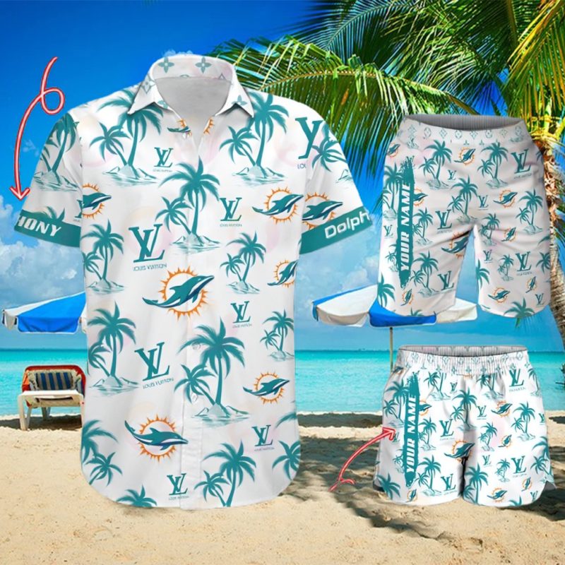 NFL Miami Dolphins Louis Vuitton Logo Pattern Hawaiian Shirt & Shorts