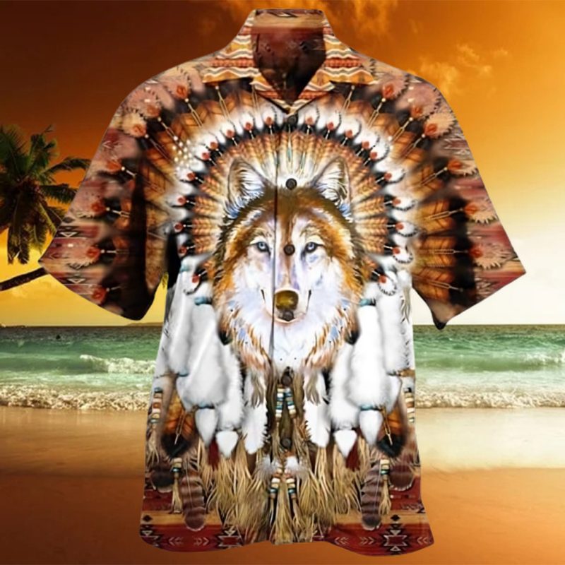 Native American Wolf Feather Headdress Edition Hawaiian 3D Hawaii Shirts