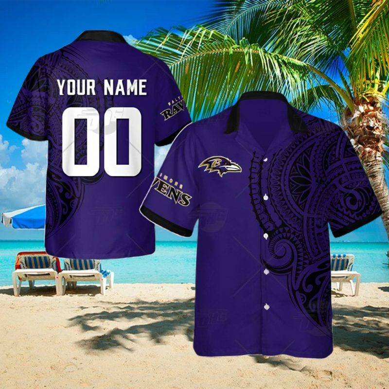 Personalize NFL Baltimore Ravens Polynesian Tattoo Design Hawaiian Shirt