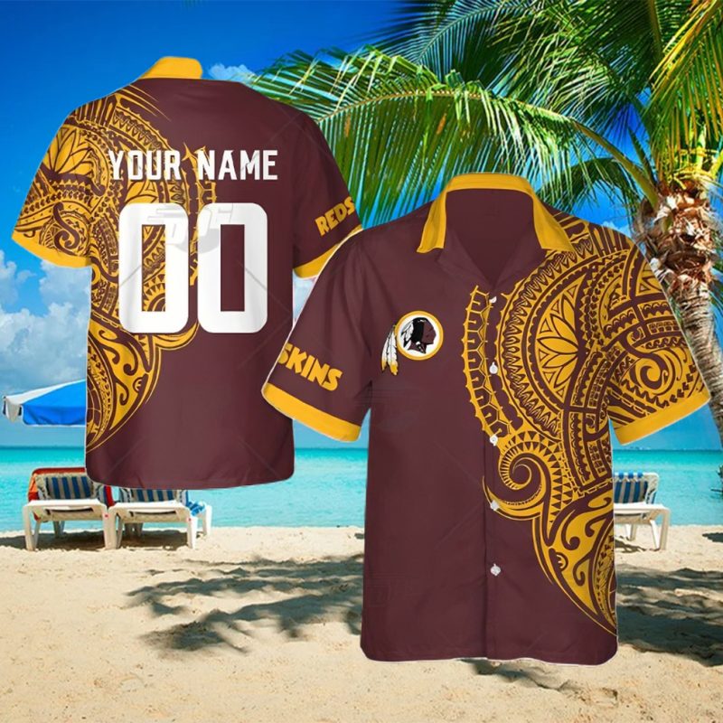 Personalize NFL Washington Redskins Polynesian Tattoo Design Hawaiian Shirt
