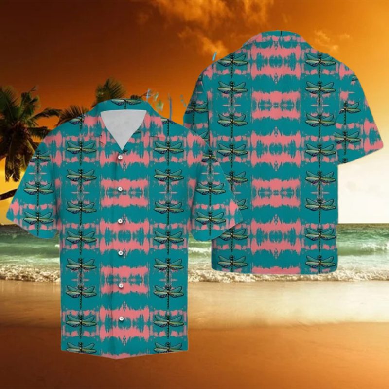 Pink Brushstroke Dragonfly Hawaiian Summer Beach Shirt