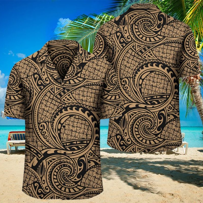 Polynesian Maori Lauhala Gold Hawaiian Shirt
