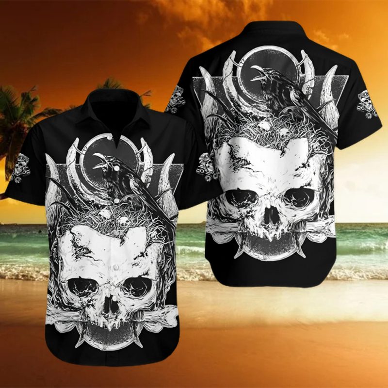 Raven Death Human Skull Hawaiian Shirt Summer Button