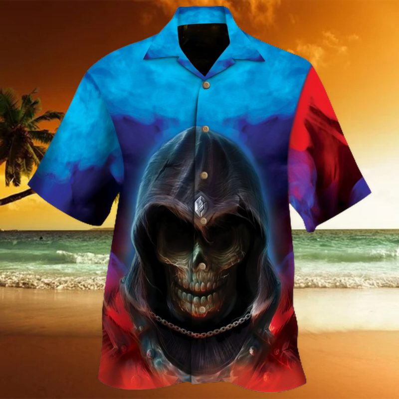 Red Blue Smoke Skull Hawaiian Shirt