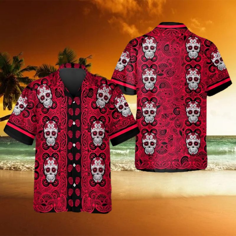 Red Pattern Color Skull Hawaiian Shirt