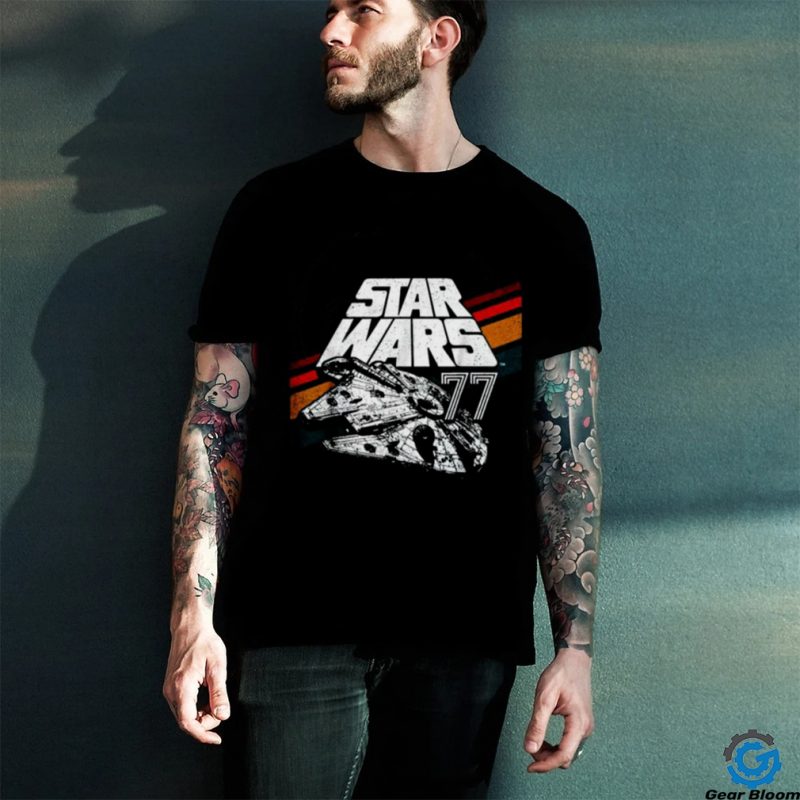 Retro Disney Star Wars Millennium Falcon Retro Rainbow Stripe T Shirt