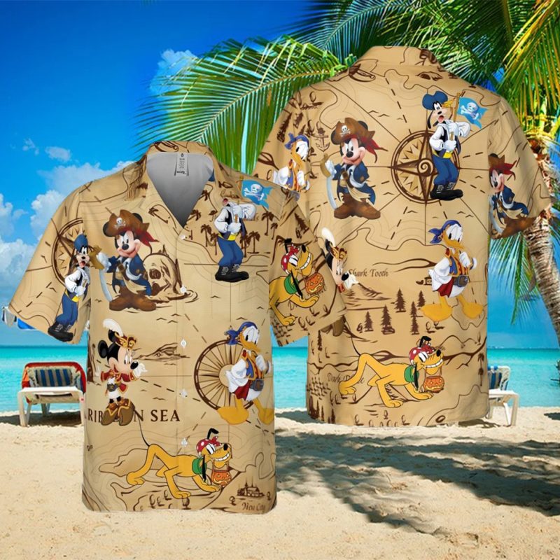 Retro Pirated Of The Caribbean Mickey And Friend Hawaiian Shirt