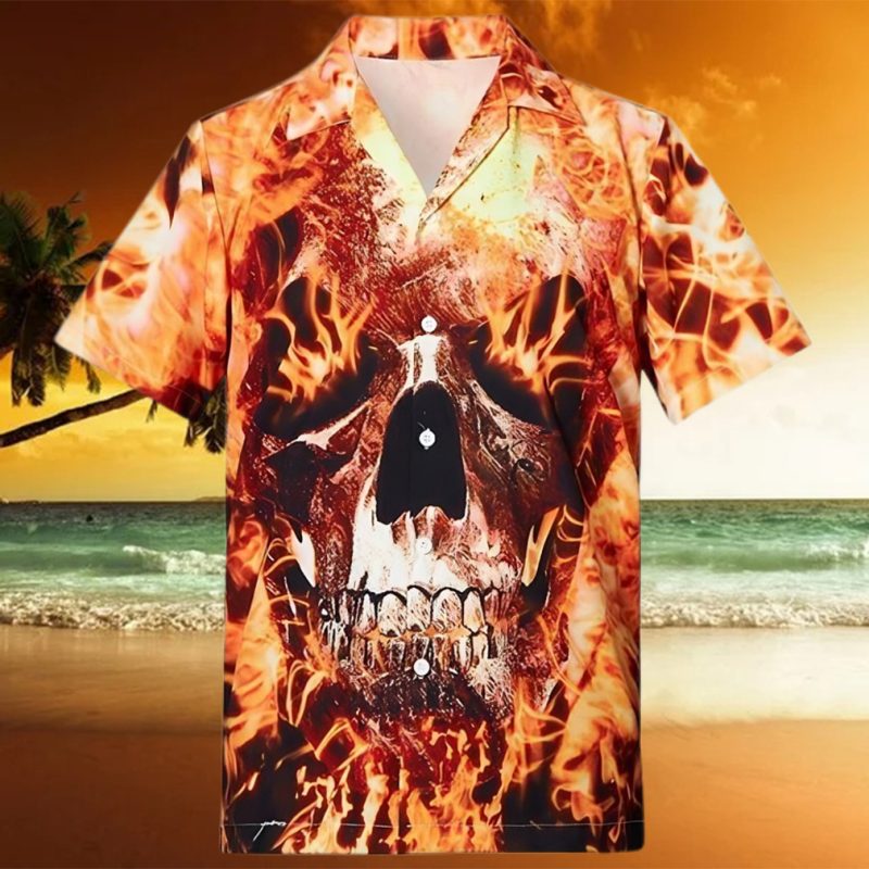 Shop Mens Hawaiian Shirts Fire Skull