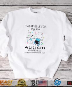 Snoopy and friends I wear blue for my son autism awareness accept understand love shirt