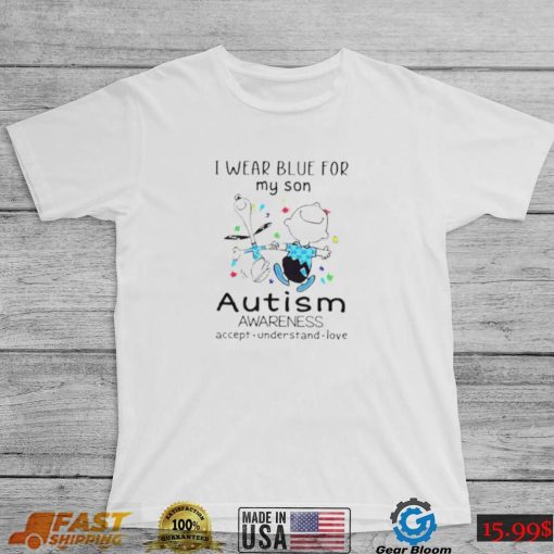 Snoopy and friends I wear blue for my son autism awareness accept understand love shirt