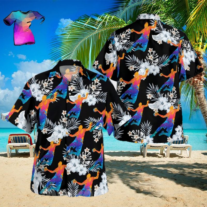 The best selling  Basketball Player All Over Print Flowery Aloha Summer Beach Hawaiian Shirt   Black