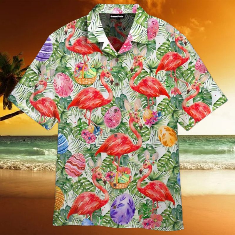 Tropical Flamingo Easter Eggs Hawaiian Shirt
