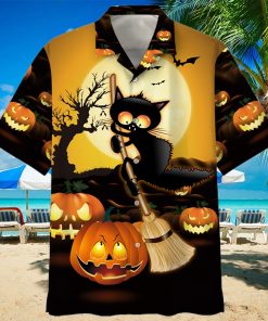 Ugly Black Cat Broom Sweep Halloween Hawaiian Shirt
