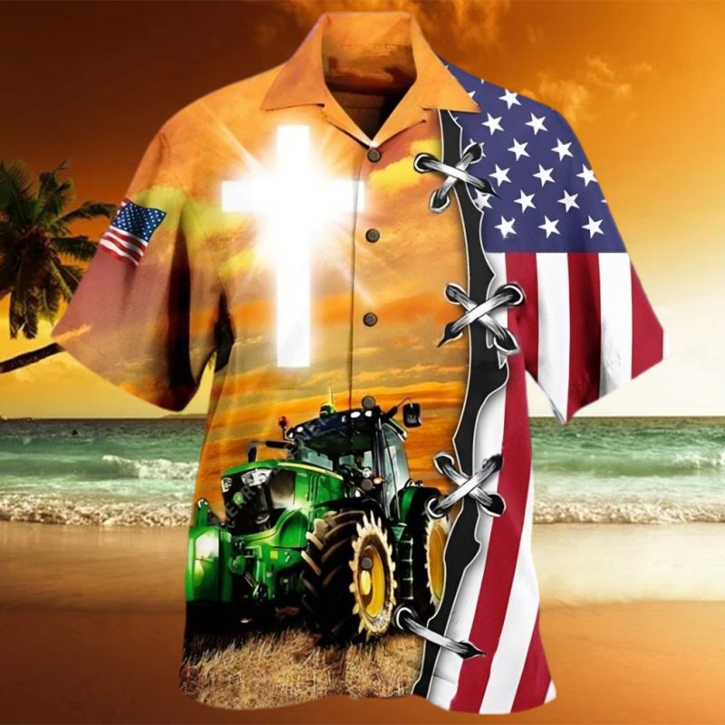 Vintage USA Farmer Tractor Hawaiian Shirt