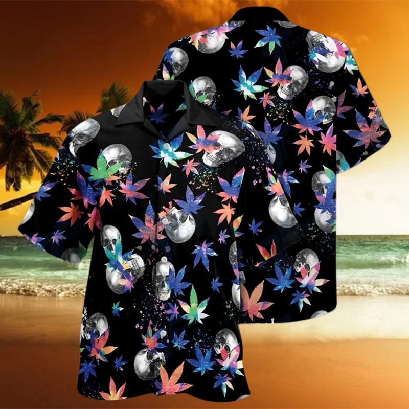 Weed Skull Smoke Color Hawaiian Shirt Crazy Funny Hawaiian Shirt Vintage