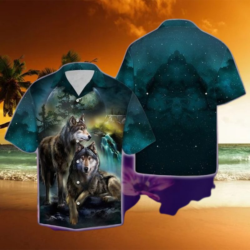 Wolf And Moon Tropical Hawaiian Shirt