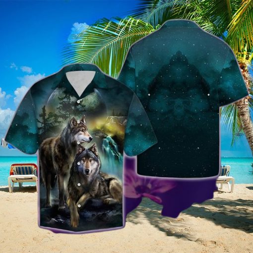 Wolf And Moon Tropical Hawaiian Shirt