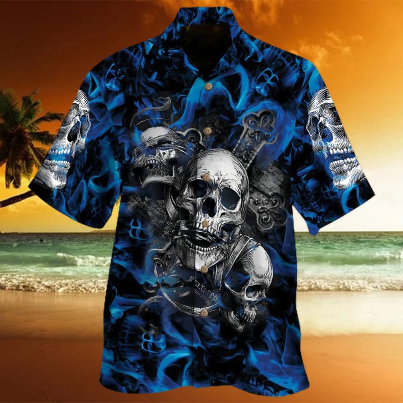 blue skull hawaiian shirt