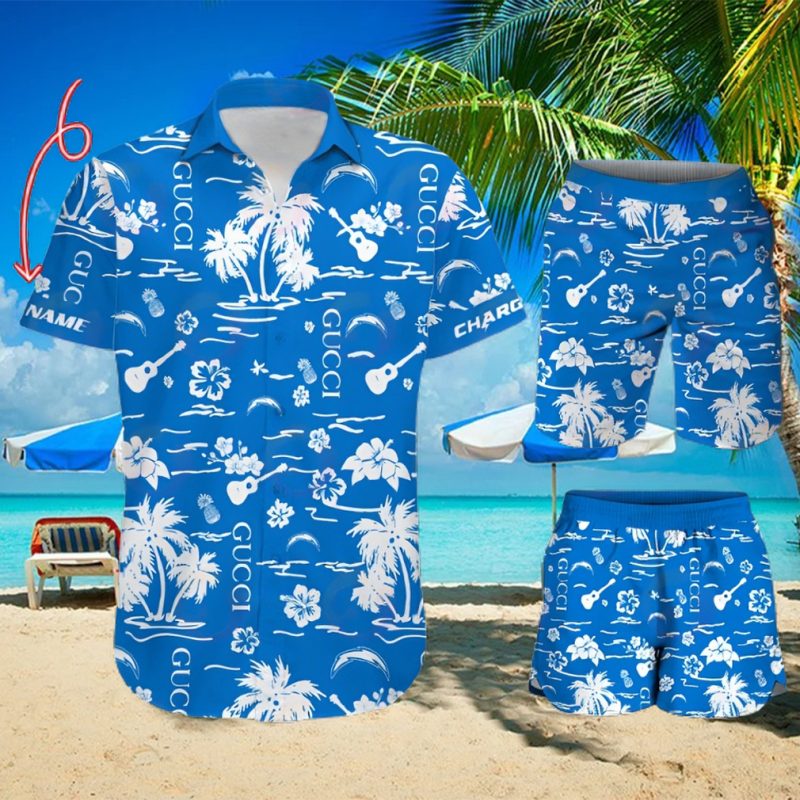 nfl los angeles chargers gucci logo pattern hawaiian shirt shorts 1 wQI9t (1)