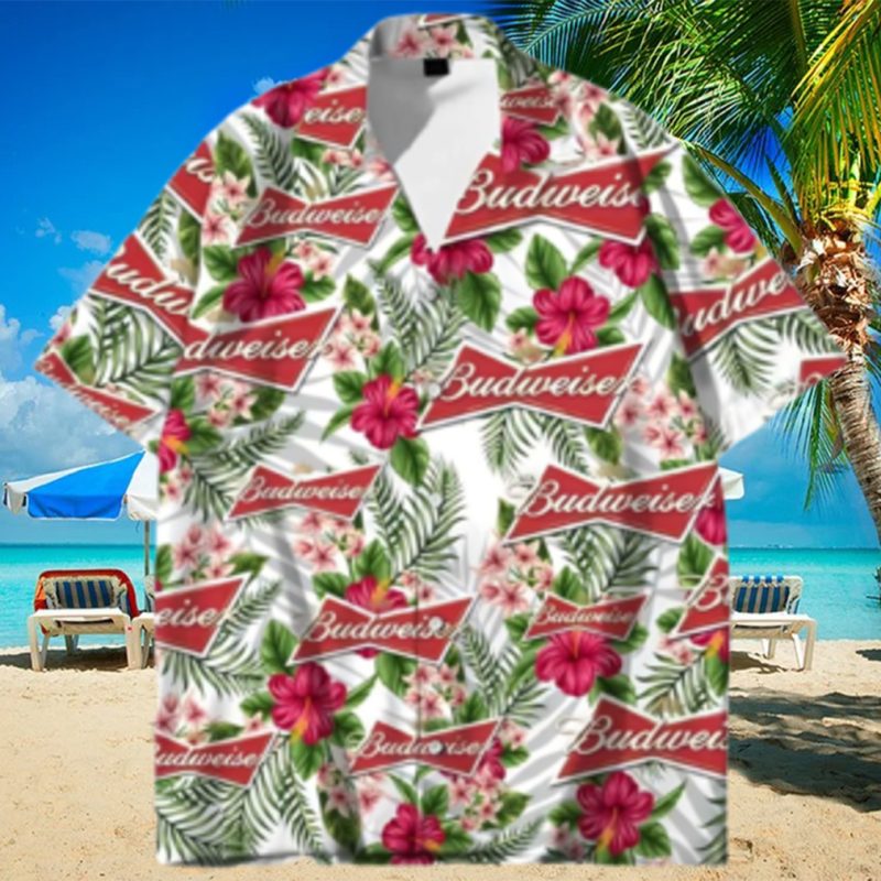 Budweiser Beer Hawaiian Shirt Tropical Flower Pattern Beach Lovers Gift