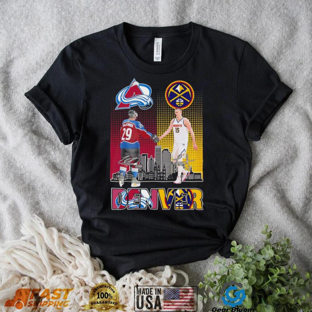 Colorado Avalanche Nathan MacKinnon and Denver Nuggets Nikola Jokic signature Denver Champion city shirt