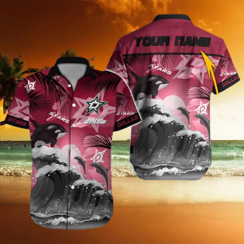 Dallas Stars NHL Custom Name Dolphin And Waves Aloha Summer Hawaiian Shirt