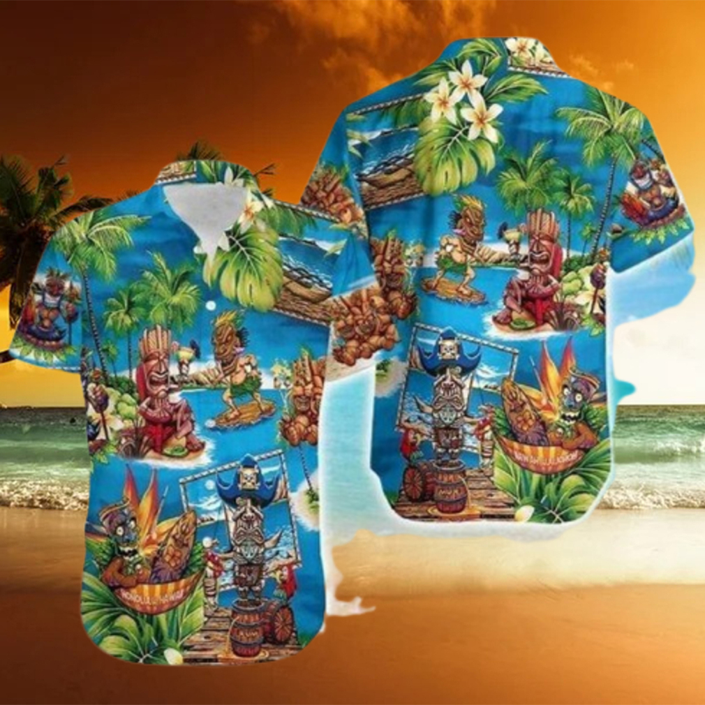 [NEW] Amazing Tiki Surfing Enjoy Summer Blue Tropical Hawaii Hawaiian Shirt