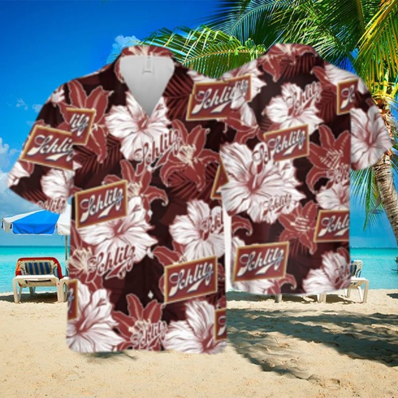 Schlitz Beer Tropical Flower Pattern Hawaiian Shirt