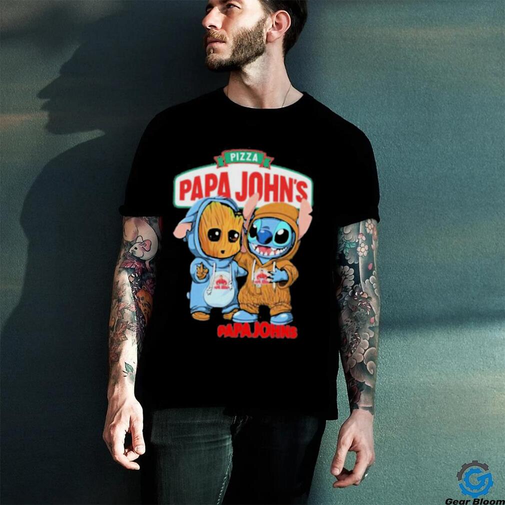 Baby Groot and Stitch Pizza Papa John’s shirt