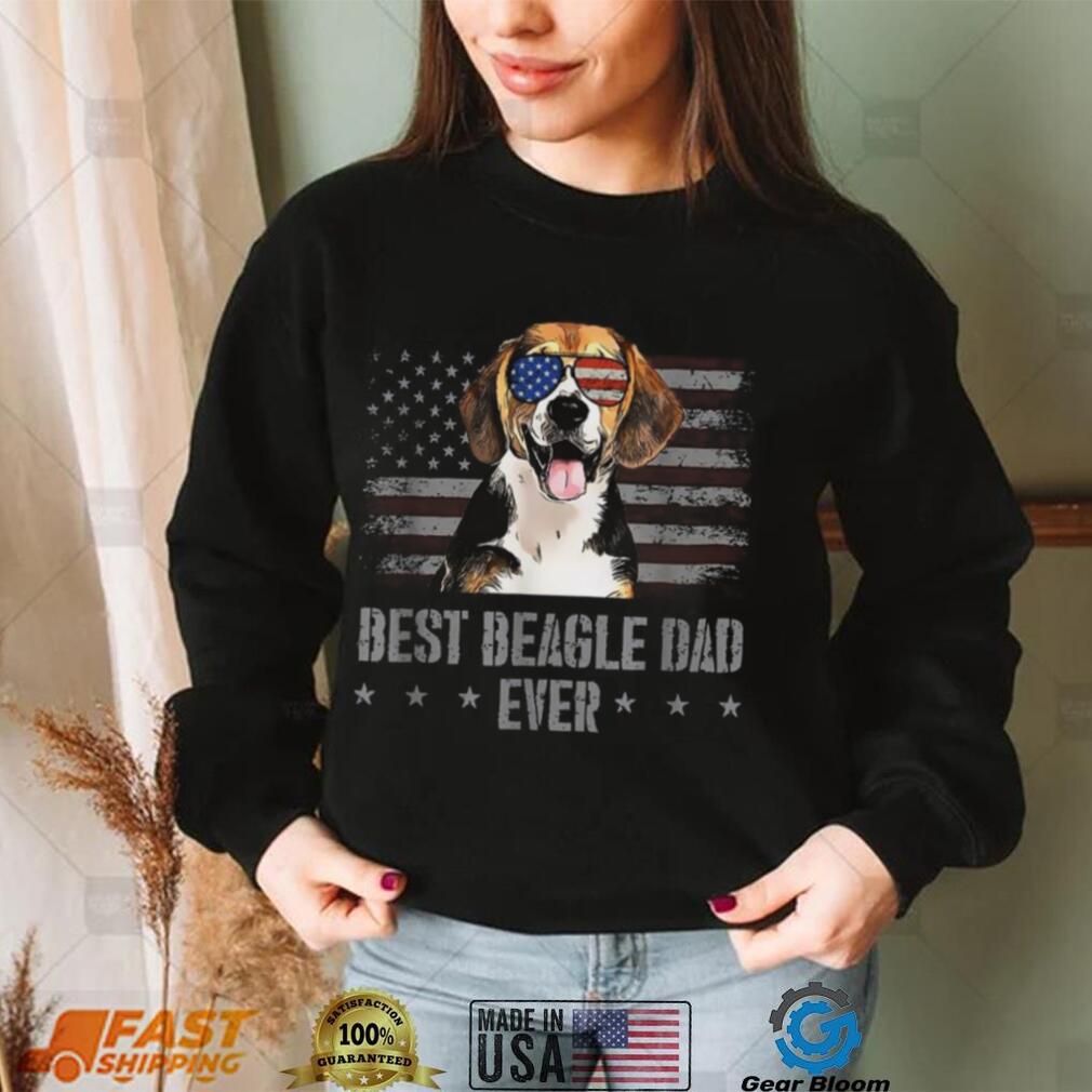 Beagle Best Dog Dad Ever Retro Usa American Flag Shirt