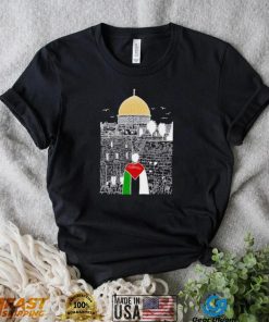 A boy wearing Free Palestine flag shirt