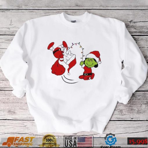 Charlie Brown Santa claus and Lucy Van Pelt grinch christmas shirt