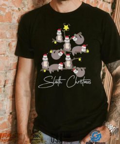 Merry Sloth Christmas Christmas Tree Santa Hat T Shirt