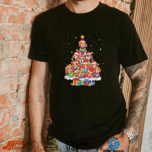 Dogs Beagle santa pine tree merry christmas shirt