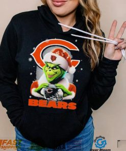 Grinch Hat Santa Chicago Bears Helmet Logo Merry Christmas Shirt