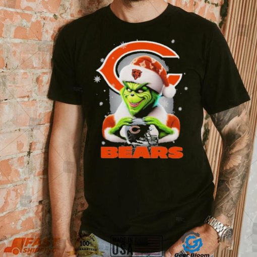 Grinch Hat Santa Chicago Bears Helmet Logo Merry Christmas Shirt