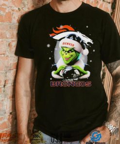 Grinch Hat Santa Denver Broncos Helmet Logo Merry Christmas Shirt