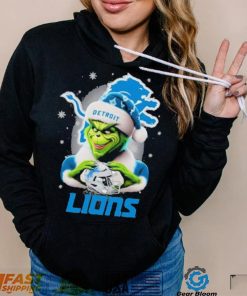 Grinch Hat Santa Detroit Lions Helmet Logo Merry Christmas Shirt