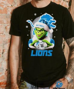 Grinch Hat Santa Detroit Lions Helmet Logo Merry Christmas Shirt