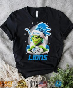 Grinch Hat Santa Detroit Lions Helmet Logo Merry Christmas Shirt