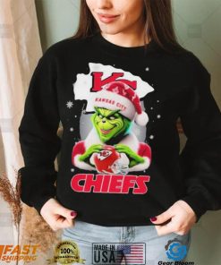 Grinch Hat Santa Kansas City Chiefs Helmet Logo Merry Christmas Shirt