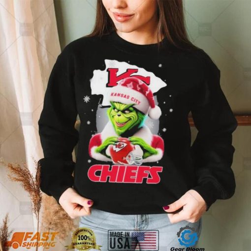 Grinch Hat Santa Kansas City Chiefs Helmet Logo Merry Christmas Shirt