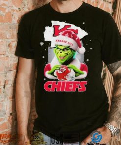 Grinch Hat Santa Kansas City Chiefs Helmet Logo Merry Christmas Shirt