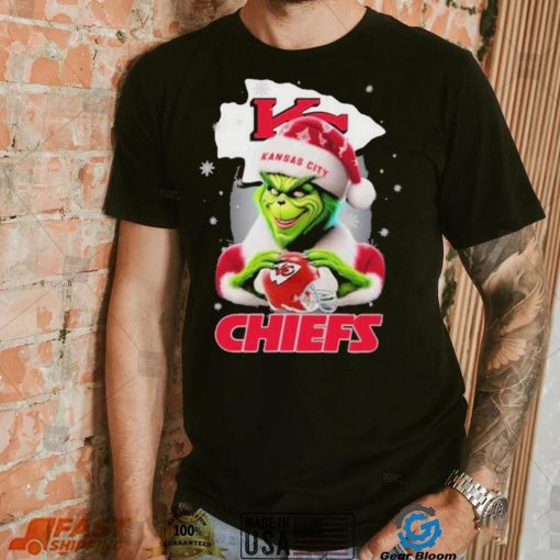 Grinch Hat Santa Kansas City Chiefs Helmet Logo Merry Christmas Shirt