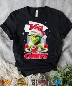 Grinch Hat Santa Kansas City Chiefs Helmet Logo Merry Christmas Shirt