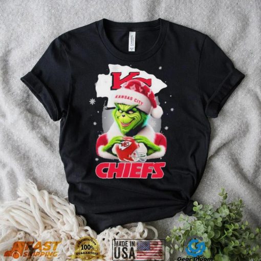 Grinch Hat Santa Kansas City Chiefs Helmet Logo Merry Christmas Shirt